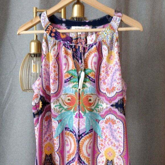 Rose + Olive Boho Paisley Sleeveless Top Large Colorful Tunic Tank - Picture 8 of 10